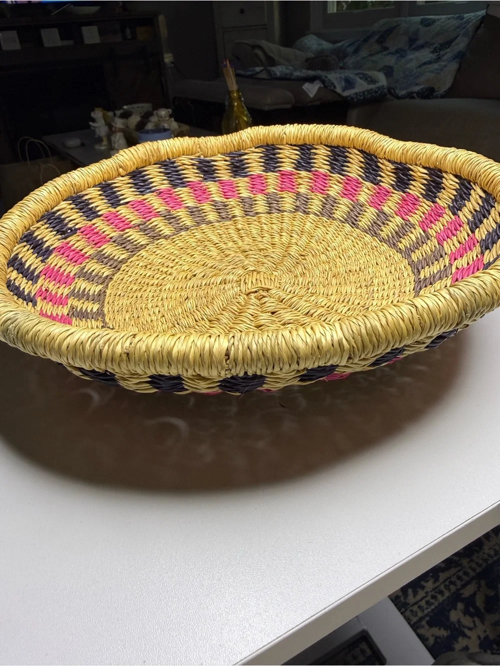 Handwoven Decorative Basket - Yellow, Pink & Brown